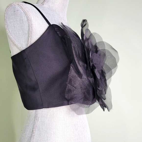 Rachel Zoe Black Oversized Flower Organza Crop Top Adj Straps Dress Event Med - Picture 4 of 13